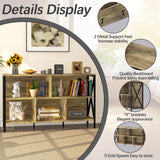 Horizontal Bookshelf,Industrial Modern 5 Cube Low Wide Cubby Bookcase,Long Wood and Metal Storage Organizer Open Shelf, Short Book Shelf Bedroom Storage for Home Office Living Room(Rustic Oak,5 Cube) Adompacat