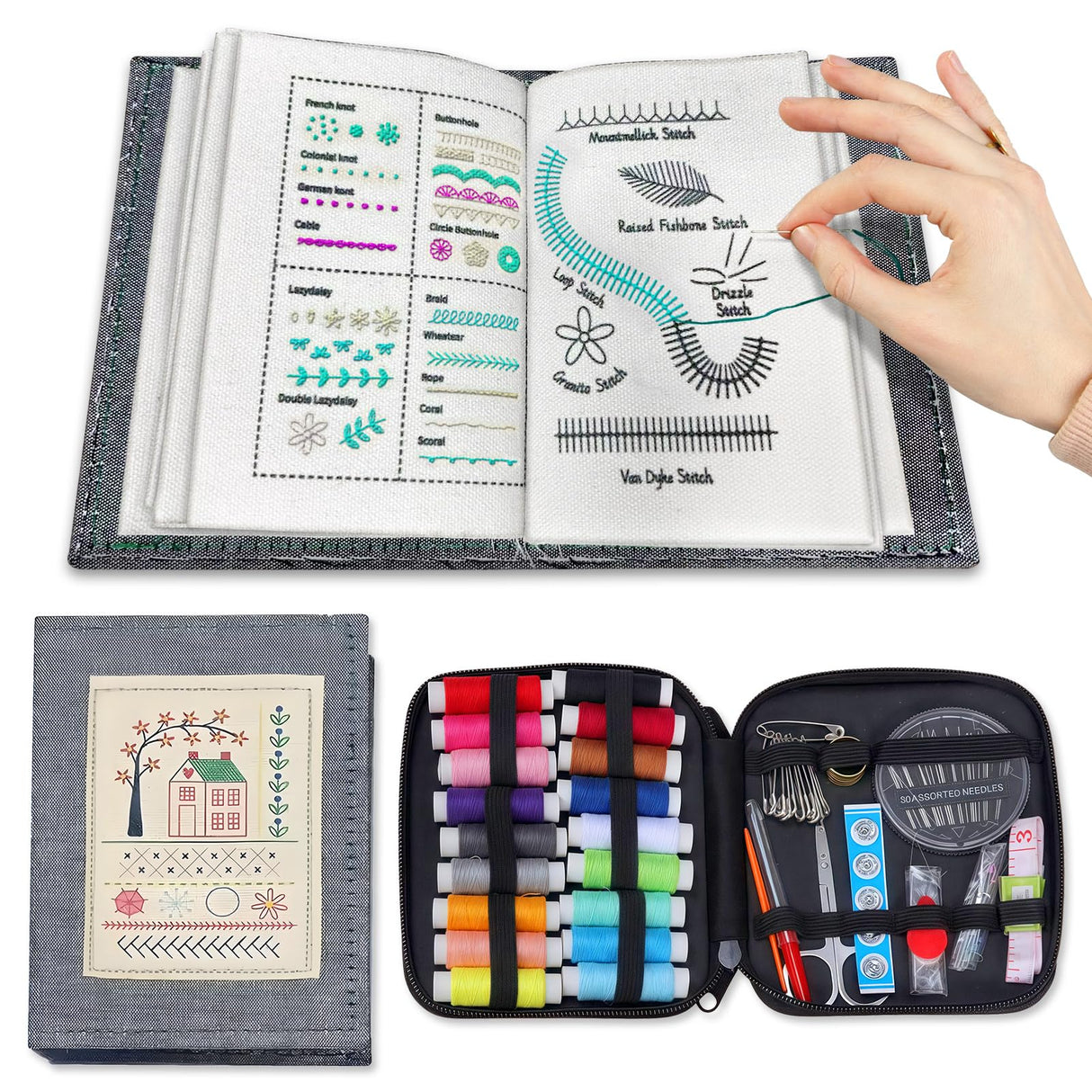 DIY Stitch Book with Tools Set, Embroidery Stitch Book, DIY Sewing Books, Embroidery Books of Stitches, Sewing Books for Beginners and Enthusiast, 106 Unique Embroidery Patterns Generic