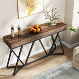 Tribesigns 55 Inch Console Table, Farmhouse Sofa Table Wood Entryway Table with Unique Metal Base, Behind The Couch Table Foyer Table, Industrial Accent Table for Hallway, Living Room, Rustic Brown Tribesigns