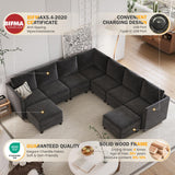 Apicizon Modular Sectional Couch, 9 Seats U Shaped Couch with Storage, Modern Chenille Sofa Set with USB Charging Ports, Comfy Couches with Chaise for Living Room, Office, Dark Grey Apicizon