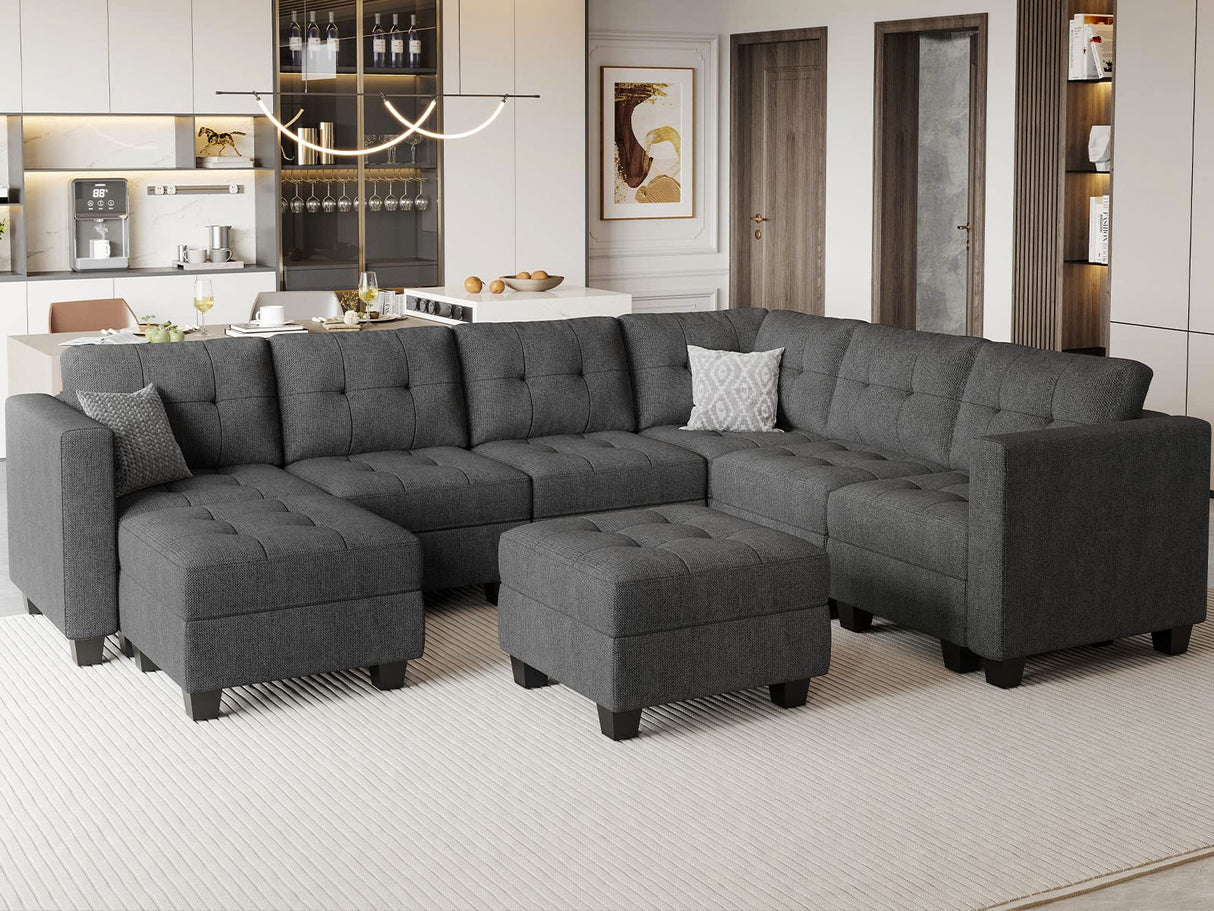 Belffin Modular Sectional Sofa Set with Ottomans Oversized U Shaped Sofa Set with Storage Seat Modular Sofa Couch with Reversible Chaises Modern Fabric Dark Grey Belffin