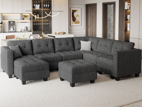 Belffin Modular Sectional Sofa Set with Ottomans Oversized U Shaped Sofa Set with Storage Seat Modular Sofa Couch with Reversible Chaises Modern Fabric Dark Grey Belffin