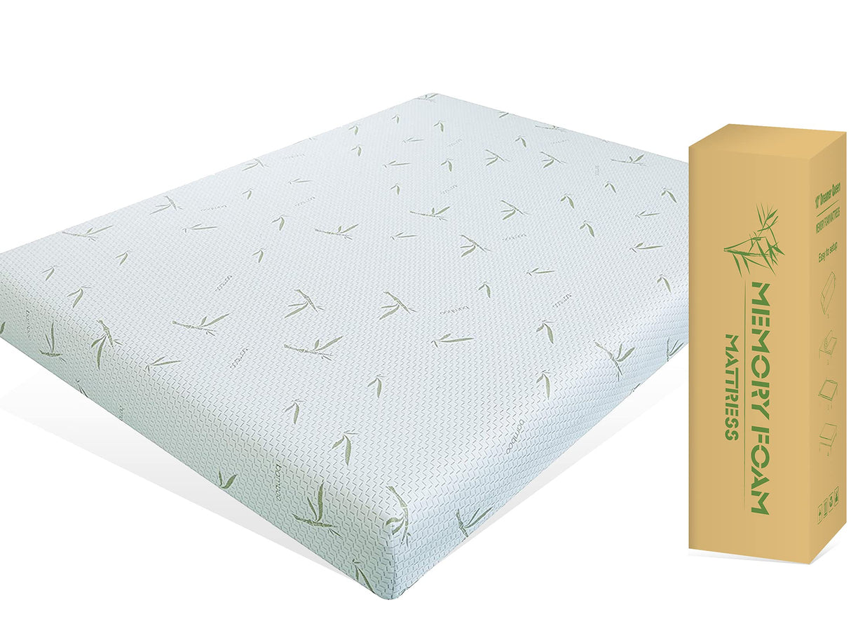 IULULU Queen Mattress in a Box, 8 Inch Memory Foam Mattress with Breathable Bamboo Cover, Green Tea Queen Size Mattress Made in USA for Cool Sleep, Medium Firm, CertiPUR-US Certified White IULULU