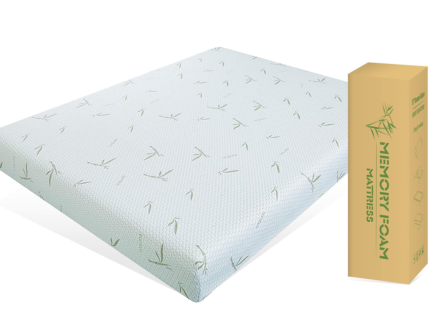 IULULU Queen Mattress in a Box, 8 Inch Memory Foam Mattress with Breathable Bamboo Cover, Green Tea Queen Size Mattress Made in USA for Cool Sleep, Medium Firm, CertiPUR-US Certified White