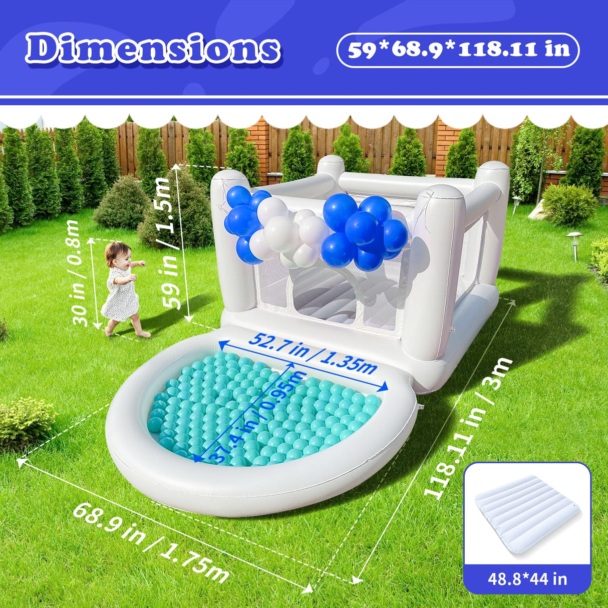 iLink-outer White Bounce House with Ball Pit for Kids 3-6 Indoor White Bouncy Castle with Blower PVC Waterproof Materials Outdoor Toddler Toys Include Electric Pump iLink-outer