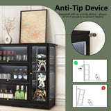 BONITURE Display Cabinet with Acrylic Glass Doors,Extra Wide Curio Cabinet with LED Lighting for Collectibles, Collectibles Toy Organizers Rack & Display Shelf Display Case, Black BONITURE