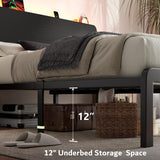 iPormis Full Size Metal Bed Frame with LED Lights & Charging Station, Platform Bed with Ergonomic Storage Headboard, Steel Slats Supports, No Box Spring Needed, Noise-Free, Easy Assembly, Black iPormis