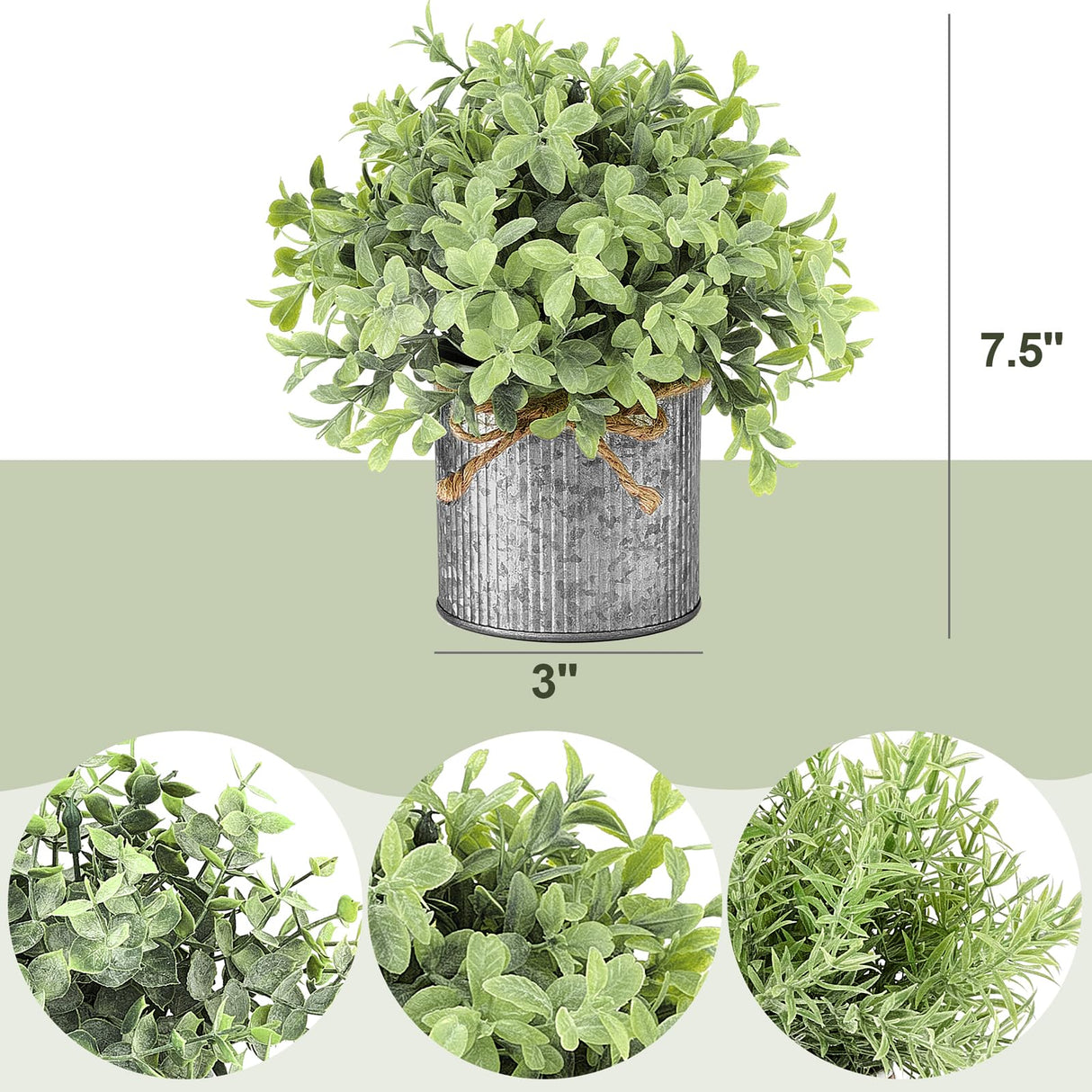 Mkono Small Fake Plants in Farmhouse Galvanized Metal Pots 3 Pack Potted Artificial Plant Eucalyptus for Laundry Room Bathroom Shelf Table Decor Mkono
