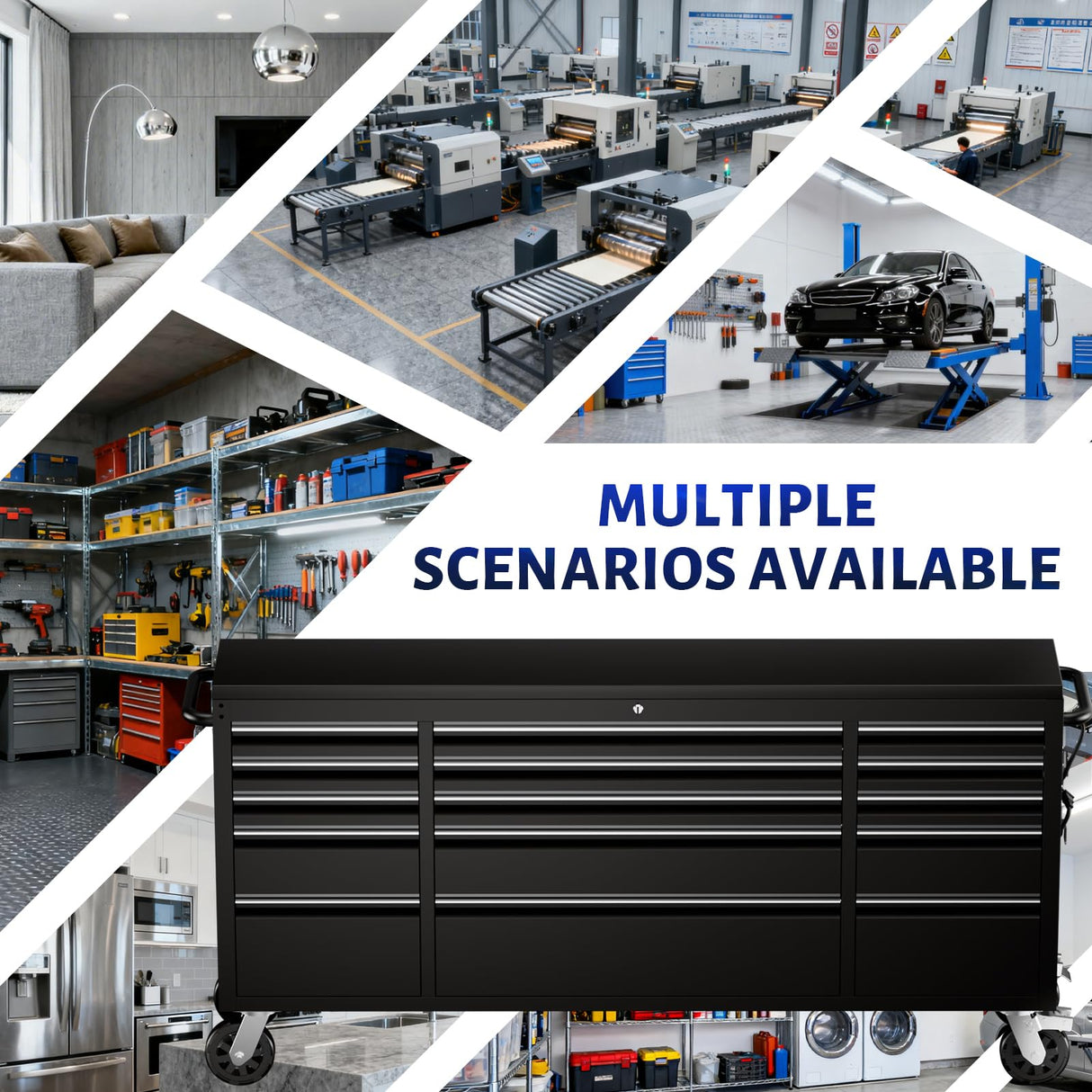 CHETTO C 72-inch Rolling Tool Chest Cabinet Mobile Workbench with 15 Storage Drawers and Wheels, Outlet Black Tool Box for Garage CHETTO C