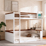 Harper & Bright Designs Low Bunk Bed with Storage Shelves, Wood Bunk Bed with USB Charging Station and LED Light, Queen Over Queen Bunk Beds for Adults, Kids, Teens, White Harper & Bright Designs