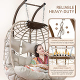 NICESOUL Oversized 2 Person Double Egg Chair Indoor Outdoor, Wide Large Swing Chair with Stand, All-Weather Patio Hanging Egg Hammock Seating, 700lbs Sturdy Porch Swings for Backyard, Cream with Cover NICESOUL