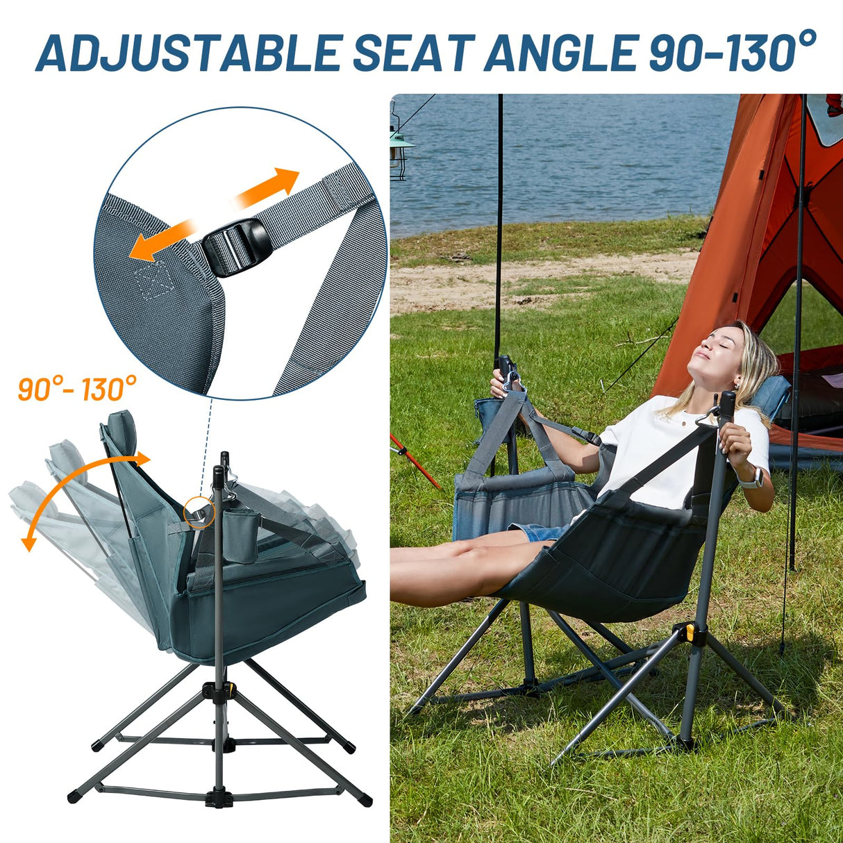 TIMBER RIDGE Hammock Camping Chair with Adjustable Backrest, Heavy Duty Folding Hammock Chair Supports 300lbs, Portable Hammock Chair for Camping, Travelling and Patio, Blue TIMBER RIDGE