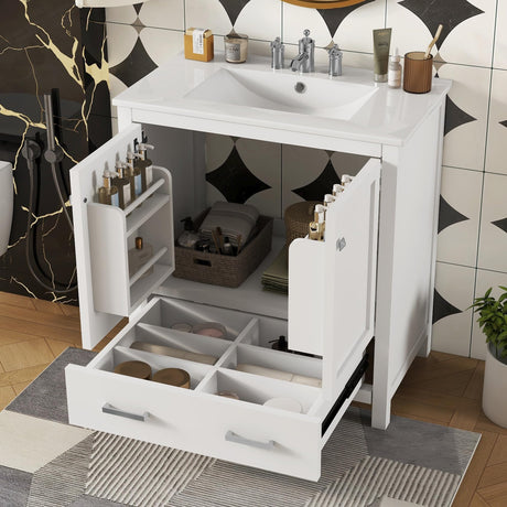 30" Bathroom Vanity with Sink 30 Inch Bathroom Vanity with Top, 2 Doors and a Drawer, Soft Closing, Modern Bathroom Vanity with Sink 30" for Bathroom No Mirror (White) Mirightone