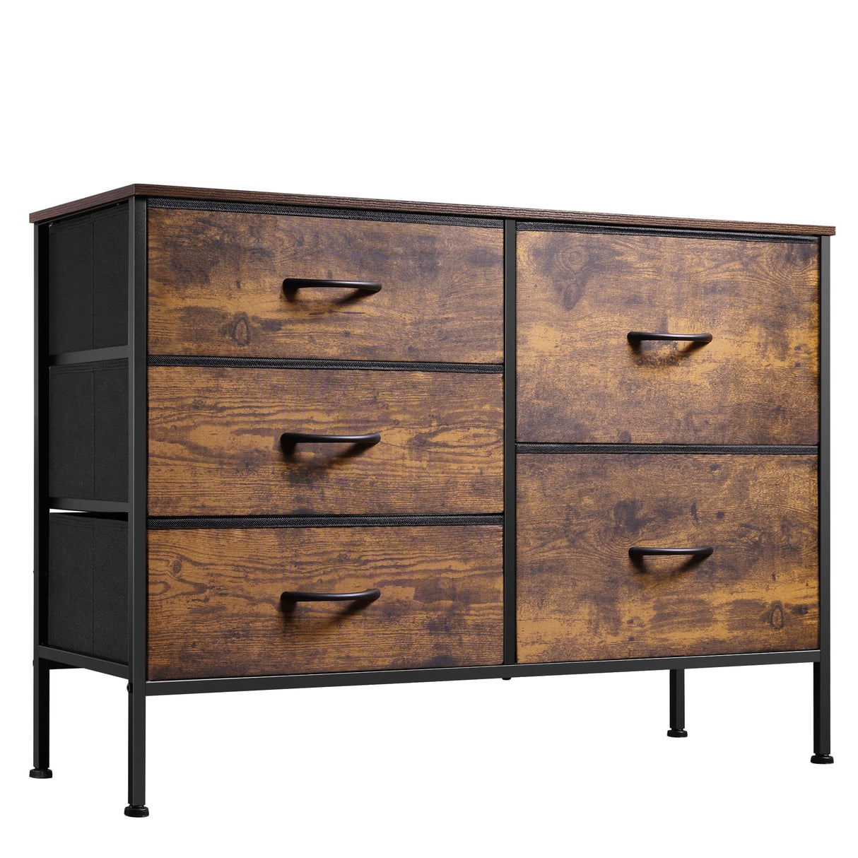WLIVE Dresser for Bedroom with 5 Drawers, Wide Bedroom Dresser with Drawer Organizers, Chest of Drawers, Fabric Dresser for Living Room, Closet, Hallway, Rustic Brown Wood Grain Print WLIVE