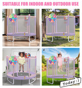 LANGXUN 60" Trampoline for Kids, 5ft Mini Toddler Indoor & Outdoor Trampoline with Net, Basketball Hoop & Dart Board, Birthday Gifts for Boys & Girls, Baby Toddler Christmas Toys (Pink & Purple) LANGXUN