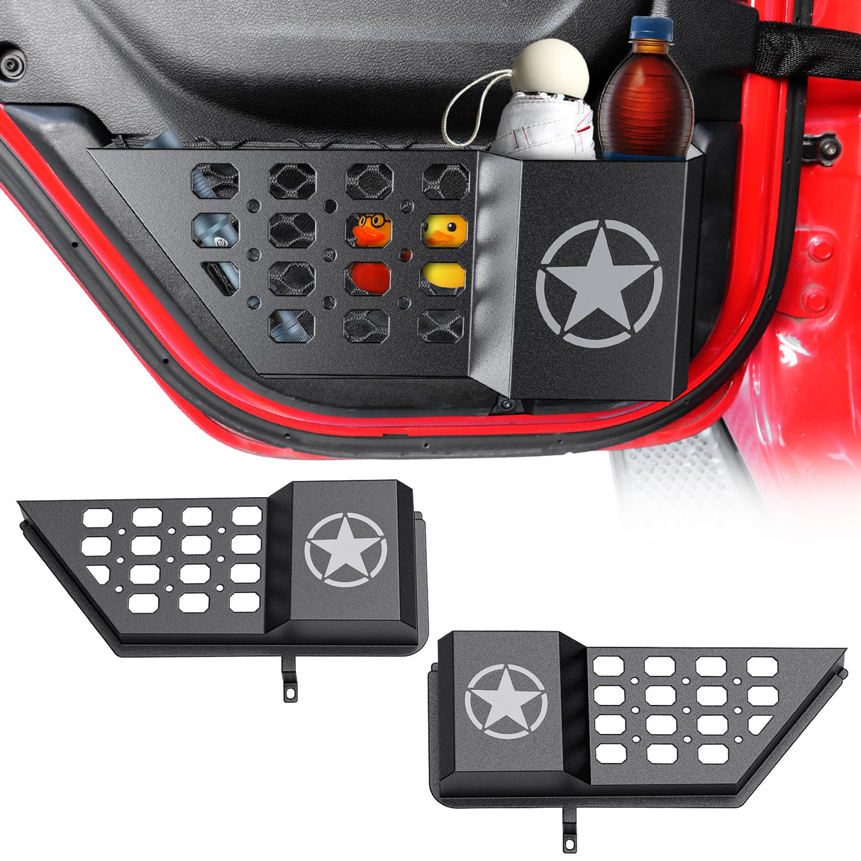 DIAMOOKY Metal Rear Door Pocket Storage Box for Jeep Wrangler JL JLU 4XE 2018-2025 & Gladiator JT 2020-2022 2023 2023 2024 2025 Accessories Door Storage Organizer Molle Panels, Star, 2PCS DIAMOOKY
