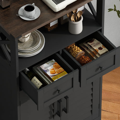 ChooChoo Farmhouse Storage Cabinet, Bathroom Floor Cabinet with Doors and Drawers, Kitchen Pantry Cabinet for Living Room, Laundry, Black ChooChoo
