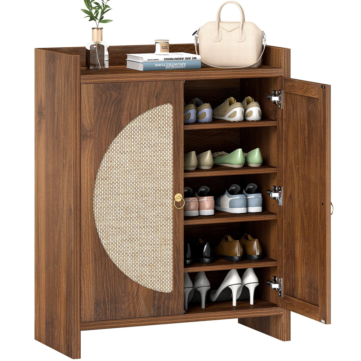 Curlaky Shoe Cabinet Storage for Entryway - Rattan Entry Way Shoe Storage Cabinet with Adjustable Shelves, Wood Shoe Organizer Cabinet, Accent Cabinet with Doors for Entrance Hallway Living Room Foyer Curlaky