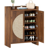 Curlaky Shoe Cabinet Storage for Entryway - Rattan Entry Way Shoe Storage Cabinet with Adjustable Shelves, Wood Shoe Organizer Cabinet, Accent Cabinet with Doors for Entrance Hallway Living Room Foyer Curlaky