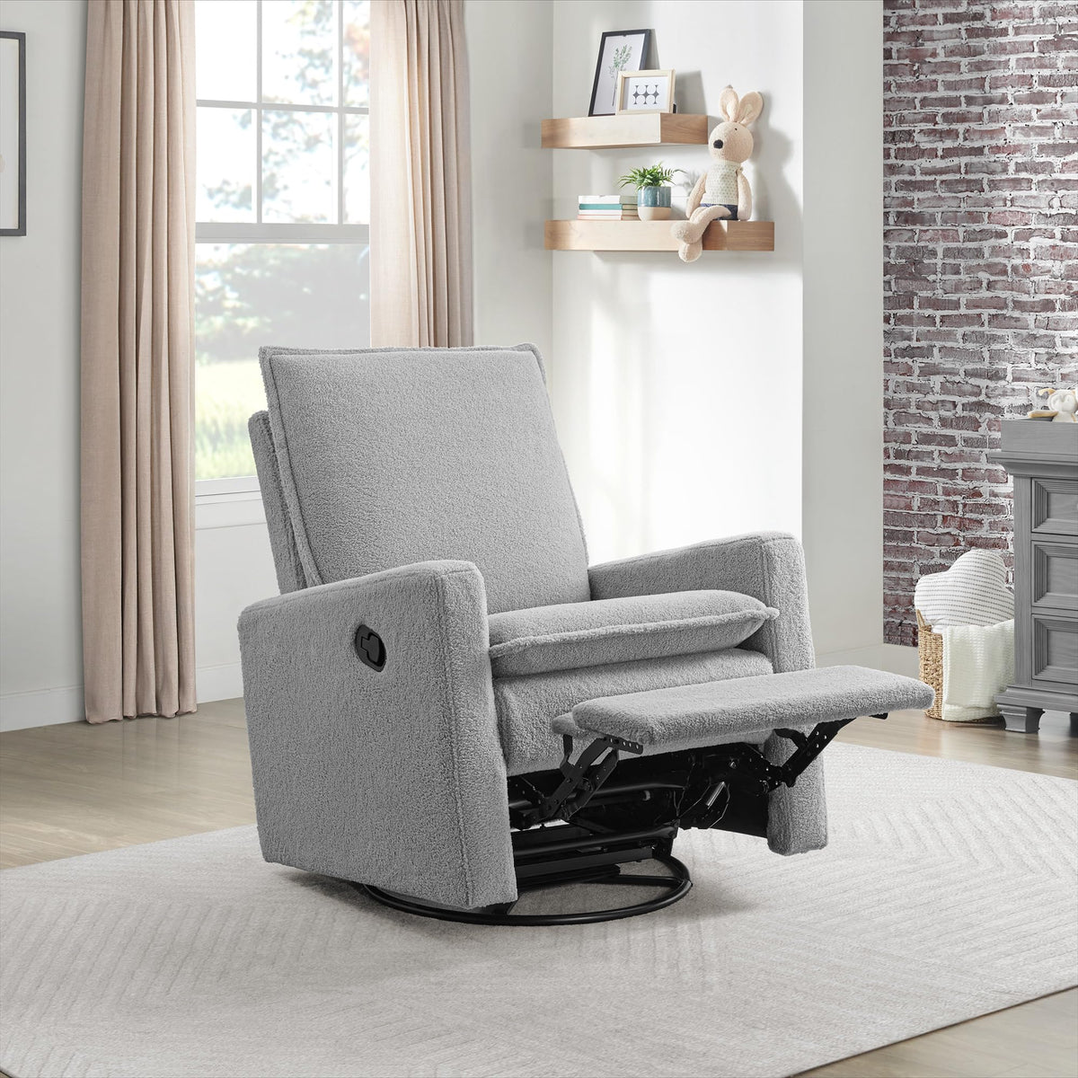 Oxford Baby Uptown Upholstered Swivel Glider and Recliner Nursery Chair,Boucle, Koala Gray Oxford Baby