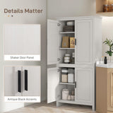HOMCOM 64" Kitchen Pantry Cabinet, Freestanding Storage Cabinet with 4 Doors and 3 Adjustable Shelves for Dining Room, Antique White HOMCOM