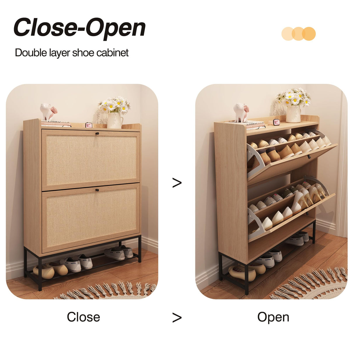 AVZEAR Freestanding Shoe Cabinet with 2 Flip Drawers - Modern Narrow Organizer for Hallway, Bedroom, and Entryway (Natural) AVZEAR