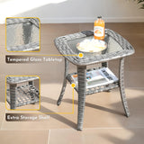 weaxty W 6 Piece Wicker Sectional Patio Furniture with Fire Pit, Outdoor Sectional Couches with 42'' Firepit Coffee Table Modern Outside Conversation Sets for Balcony Backyard Garden, Orange weaxty W