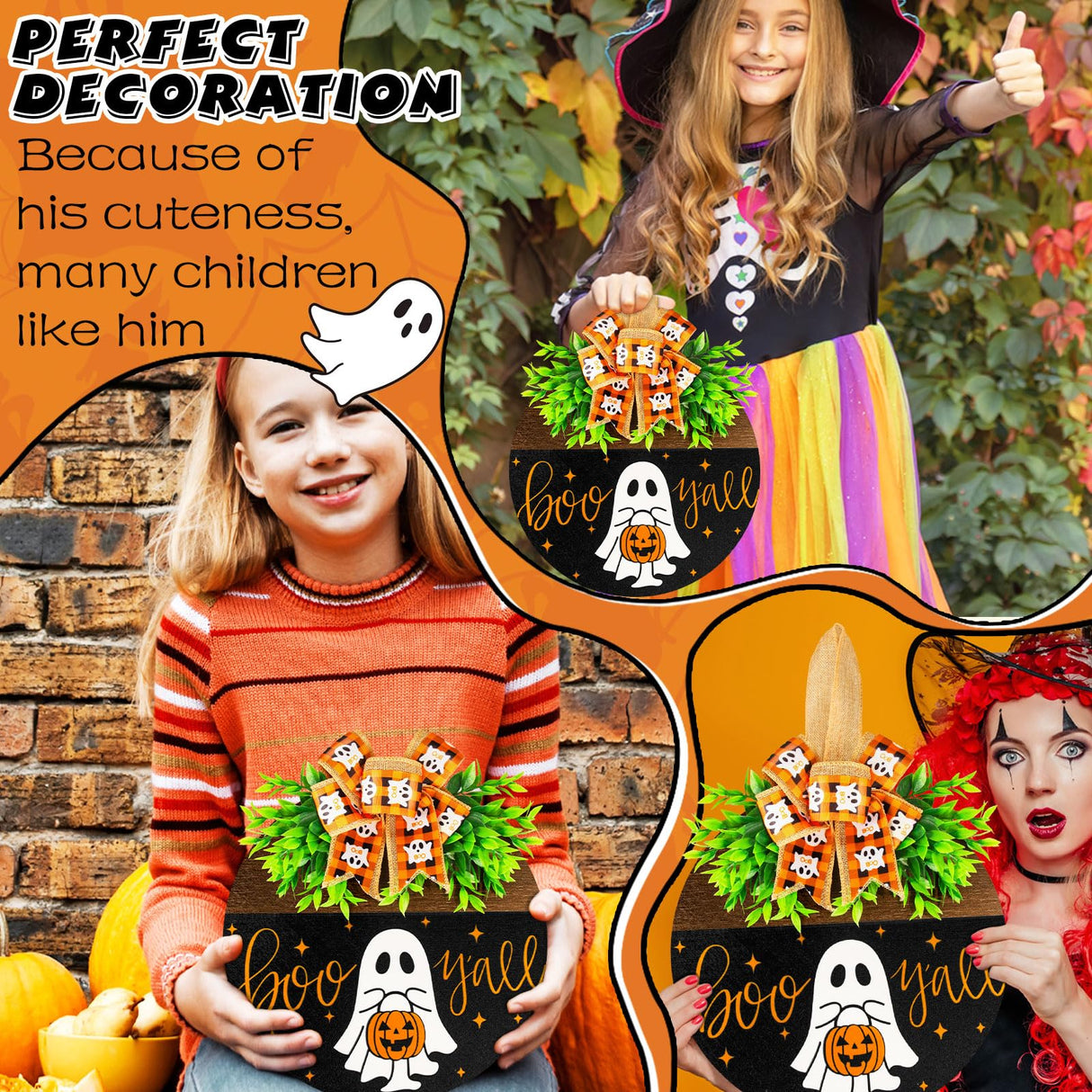 Halloween Wooden Welcome Sign for Front Door Hanging Spooky Ghost Boo Yall Sign with Bow Halloween Wooden Door Hangers Wreath for Farmhouse Home Window Outdoor Wall Party Decoration Supplies Denylo pro