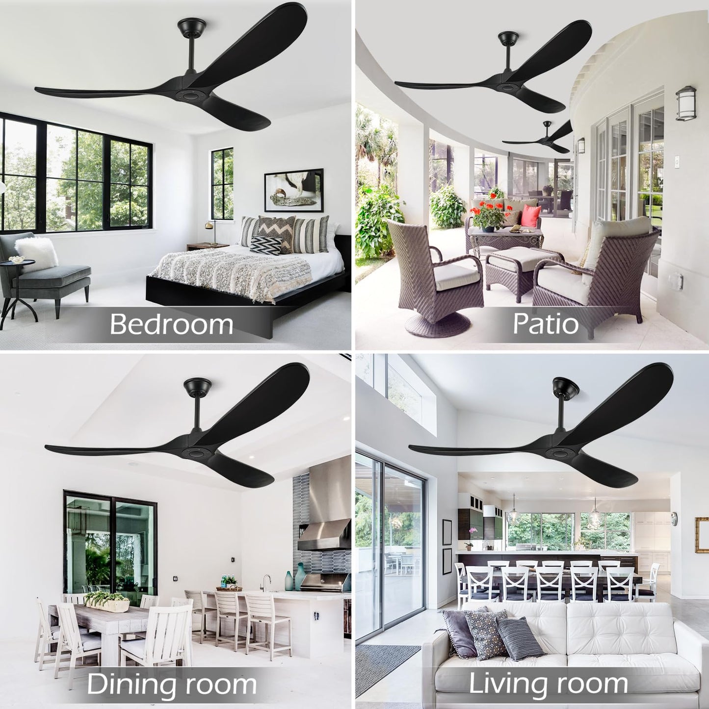 BOOSANT 60" Ceiling Fans Without Light, Solid Wood Ceiling Fan with Remote Control and Quiet DC Motor, Ceiling Fan no Light 3 Blades, Outdoor Ceiling Fans for Patios without Lights