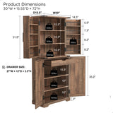 JXQTLINGMU 72" Tall Storage Cabinet, Farmhouse Pantry Cabinet with Door Shelves, Drawer and Magnetic Catches, Rustic Wood Organizer for Kitchen, Bathroom, Living Room, Rustic Brown JXQTLINGMU