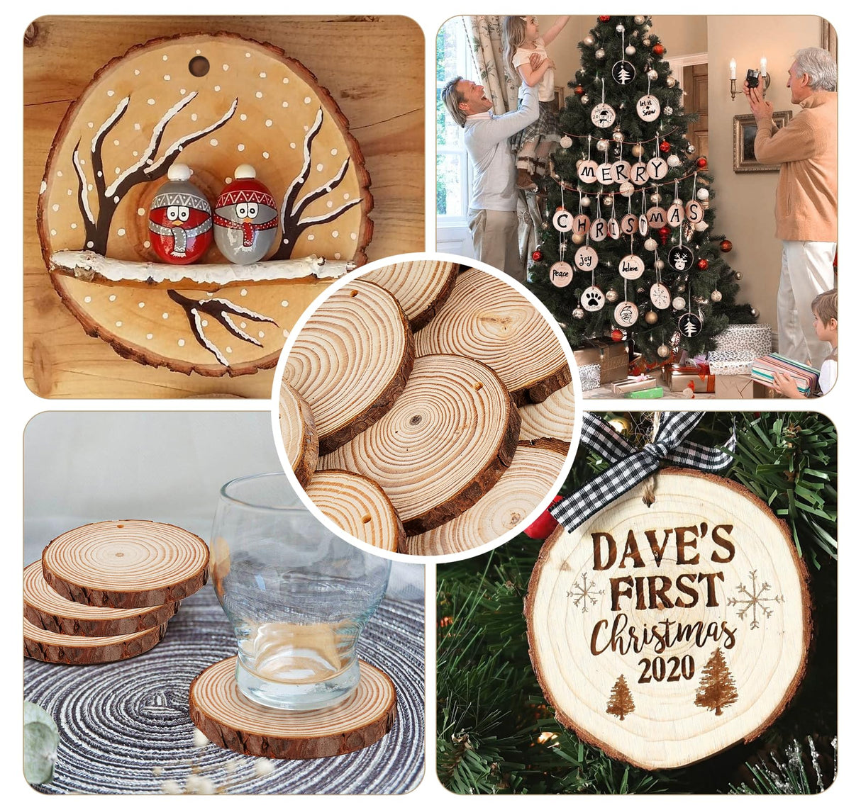 ilauke Wood Slices, 30 Pcs 2.7"-3.1" Natural Wood Slices with Predrilled Hole, Unfinished Wood with Bark, Wooden Circles for Crafts and Paint DIY Ornaments Christmas Crafts Arts Wedding Decor ilauke