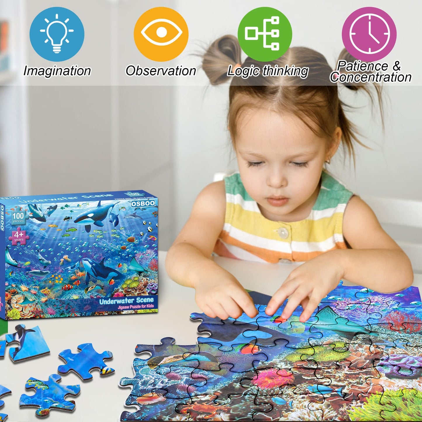 Puzzles for Kids Ages 4-8 6-8 8-10 Year Old - Underwater Scene - 100 Pieces Jigsaw Puzzle for Kids Learning Educational Puzzles for Boys Girls (with Sturdy Box)