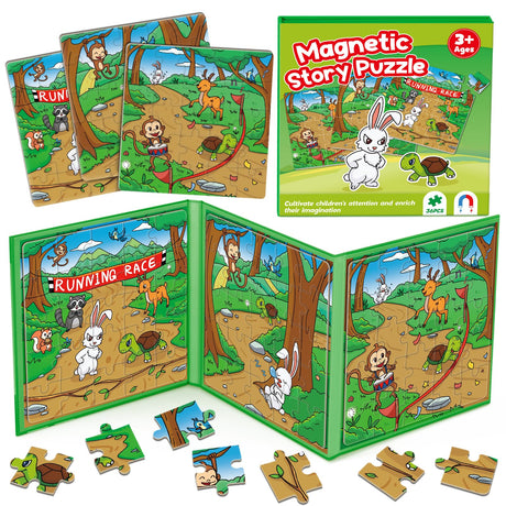 Quilinz Jigsaw Puzzles,Magnetic Animal Puzzles for Toddlers Age 4-6,Sequence Cards for Kids 3-5,Story Telling Cards,Airplane Car Road Trip Activities,Toddler Travel Activities,Preschool Learning Toys Quilinz