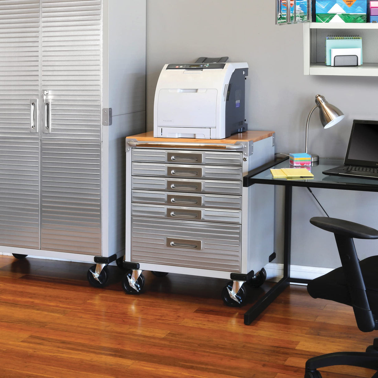 Seville Classics UltraHD Heavy Duty Rolling Cabinet Workbench Table w/Solid Wood Top, Workstation for Garage, Office, Workshop, Granite, 6-Drawer (28" W x 18" D Seville Classics