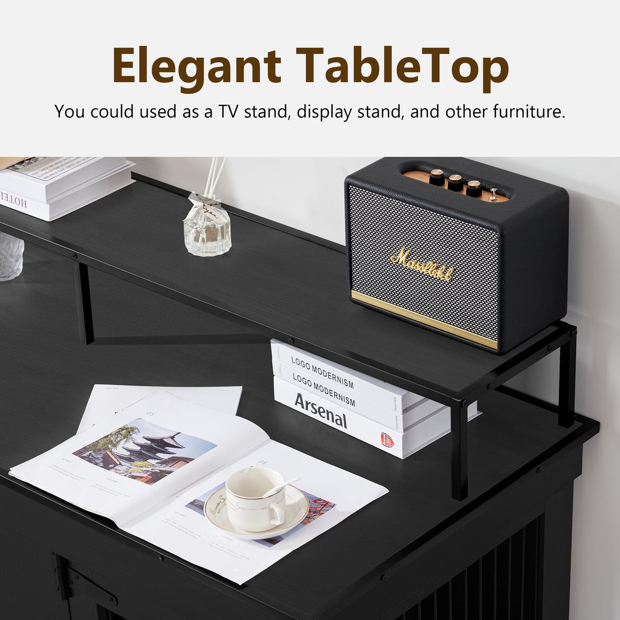 MCombo Large Dog Crate Furniture TV Stand, Wooden Dog Kennel with Double Doors, Indoor Furniture Style Dog Crate House End Table, 1861 (Black) MCombo