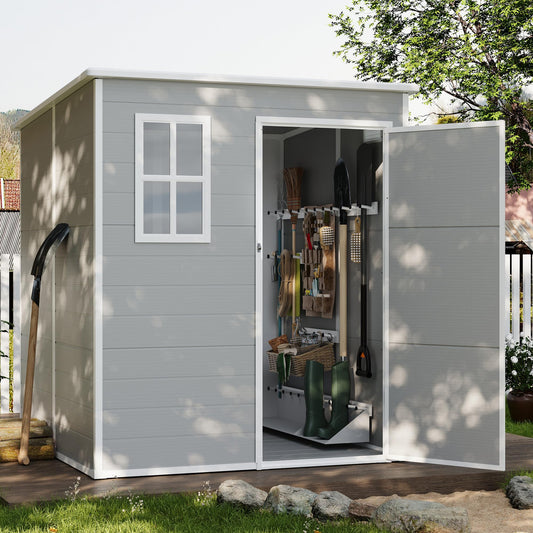 UDPATIO Outdoor Storage Shed 6 x 6 FT, Resin Garden Sheds Plastic Patio Outdoor Storage with Lockable Door for Tool, Bike, Garbage Can Gray White - WoodArtSupply