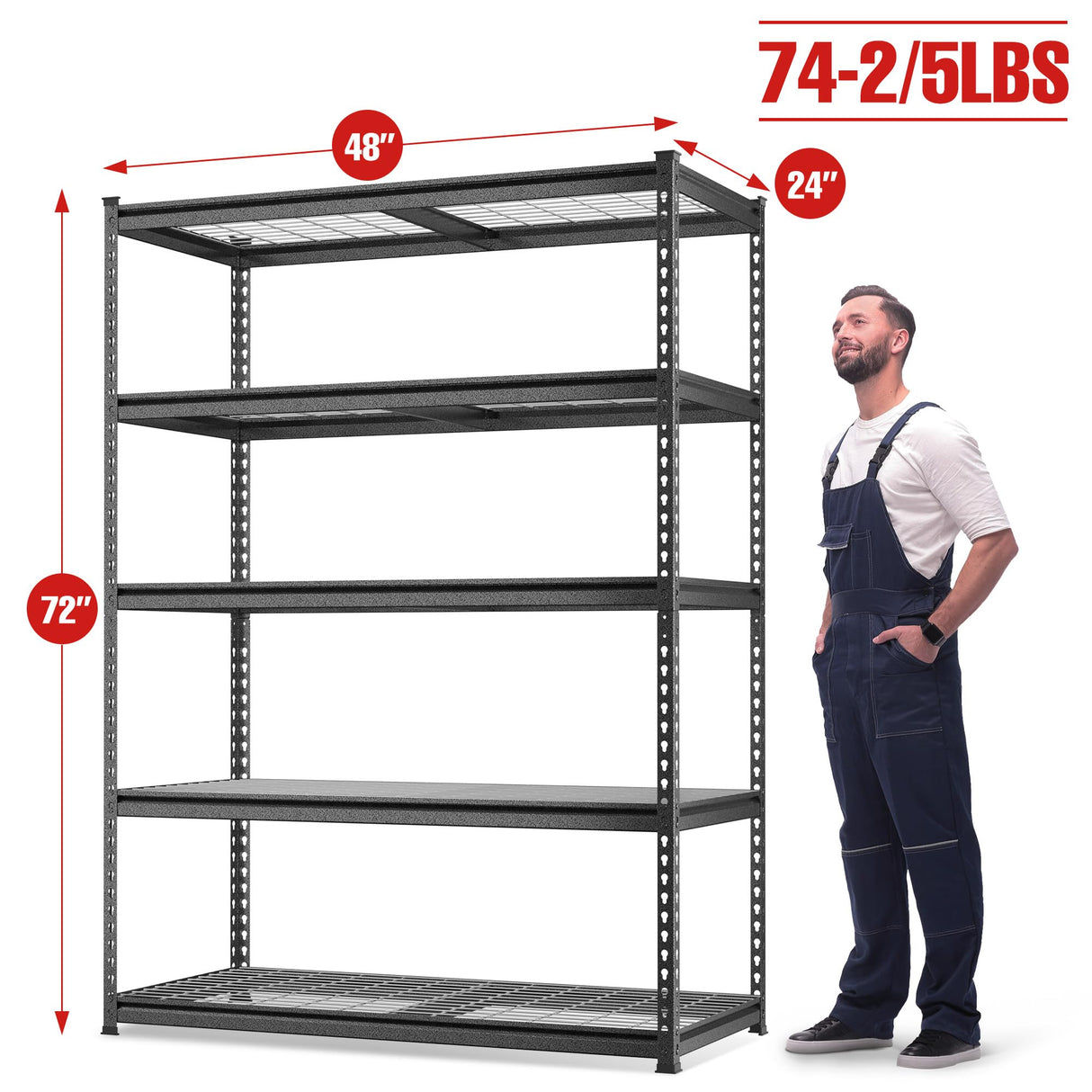 WORKPRO Heavy Duty Shelving - 5-Tier, 48'W x 24'D x 72'H, Adjustable Metal Shelves for Garage, Basement, Warehouse, Workshop - Black/Sliver WORKPRO