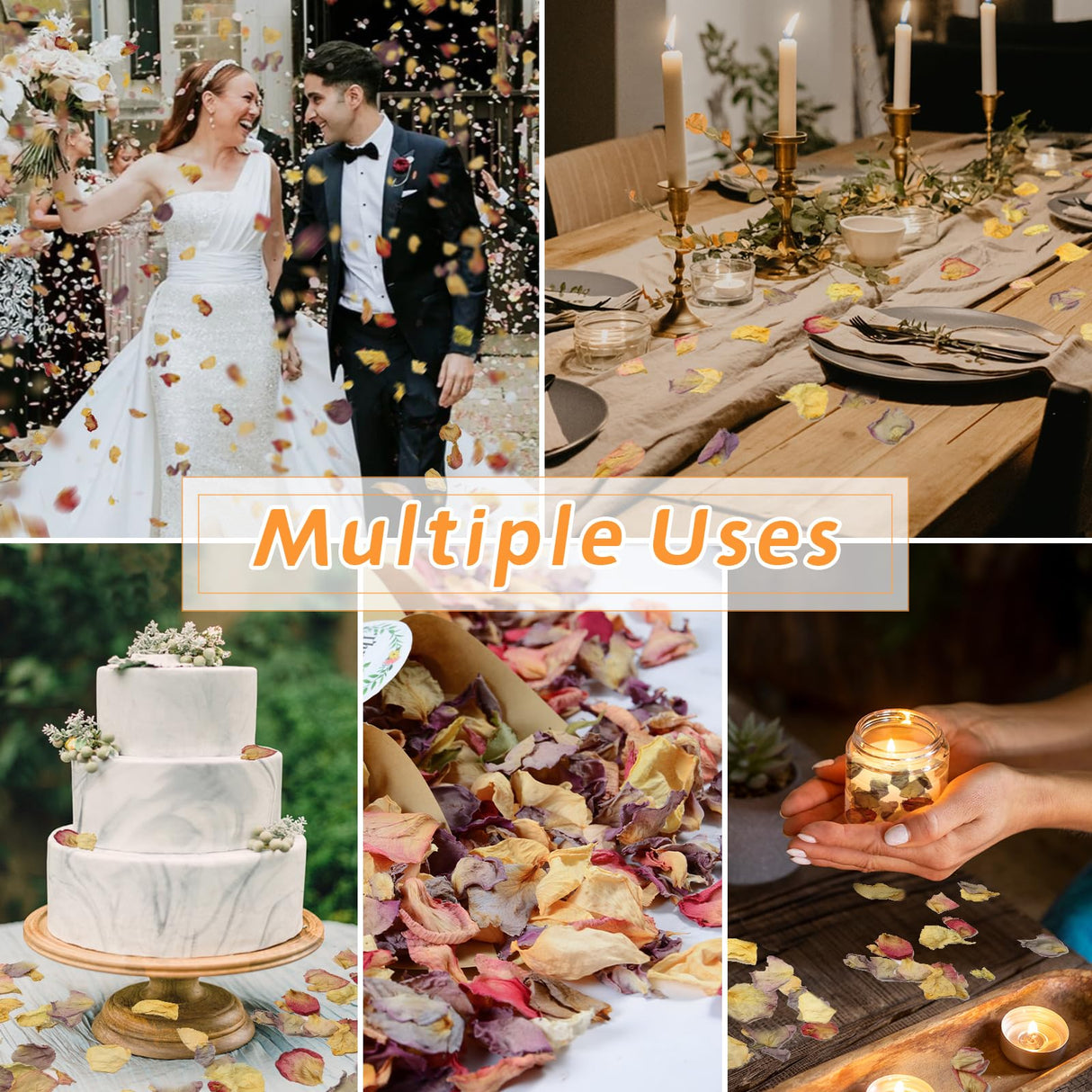 20+ Cups Real Rose Petals Biodegradable Wedding Flower Confetti, 2 QT Mixed Yellow Purple Pink Dried Roses Petals for Wedding Proposal Bath Valentine's Day Party Flower Girl Oning