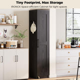 IRONCK Narrow Kitchen Pantry Storage Cabinet, 72" Slim Single Door with 6 Adjustable Shelves, Door Rack and Wheels, Space Saving Freestanding Storage Floor Cabinet for Small Place, Black IRONCK