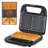 Reemix 3-in-1 Waffle, Grill & Sandwich Maker, Panini Press Grill and Waffle Iron Set with Removable Non-Stick Plates, Perfect for Cooking Grilled Cheese, Tuna Melts, Burgers, Steaks and Snacks, Black (3 in1 Sandwich Maker With Plastic Handle) Reemix