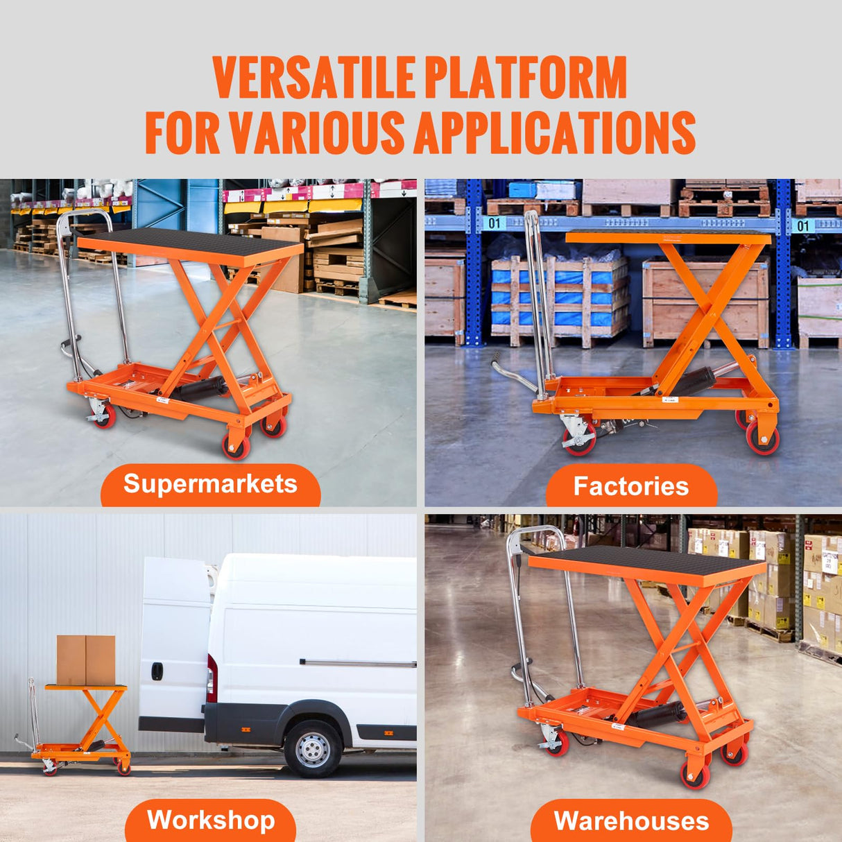 VEVOR Hydraulic Lift Table Cart, 500lbs Capacity 28.5" Lifting Height, Manual Single Scissor Lift Table with 4 Wheels and Non-Slip Pad, Hydraulic Scissor Cart for Material Handling, Orange VEVOR