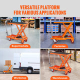 VEVOR Hydraulic Lift Table Cart, 500lbs Capacity 28.5" Lifting Height, Manual Single Scissor Lift Table with 4 Wheels and Non-Slip Pad, Hydraulic Scissor Cart for Material Handling, Orange VEVOR