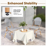 Tangkula French Bistro Chair Set of 4, Outdoor Armless Dining Chairs with Hand-Woven Rattan, Accent Chairs with Galvanized Metal Frame for Garden Kitchen Backyard Porch (Black & White) Tangkula