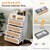 VINGLI White Rattan Dresser with LED Lights, Tall Dresser, Rattan Chest of Drawers for Bedroom, Vertical 4 Drawer Dressers for Bedroom, Boho VINGLI