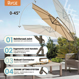Ayge 10ft Offset Cantilever Hanging Outdoor Patio Umbrella Market Umbrella UV Resistant with Easy Tilt,Heavy-Duty Pool Umbrella for Lawn, Backyard,Garden,Yard,Beige Ayge