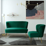 TINA'S HOME Contemporary Velvet Loveseat Sofa, Upholstered Loveseat Couch with Golden Metal Legs, Small Tufted 2-Seat Sofa Armless Love Seat for Living Room, Bedroom, Apartment Small Spaces, Green TINA'S HOME