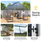 HOWE 10x16x10 FT Polycarbonate Greenhouse 6.3FT Added Wall Height Walk-in Large Aluminum Greenhouse Double Swing Doors 4 Vents, Sunroom Winter Greenhouse for Outdoors, Black HOWE