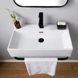 VCCUCINE 24"x14"Wall Mounted Bathroom Vessel Sink with Towel Rack,Wall Hung Porcelain Ceramic Sink,White Floating Rectangular Lavatory Vanity Small Bathroom Sink With Single Faucet Hole and Overflow VC CUCINE