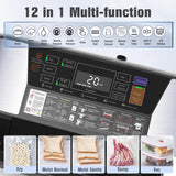 Commercial Food Vacuum Sealer Machine, 230 Watts Food Sealer Vacuum Sealer for Food with Double Heat Seal, Easy Lock Handle, 12 Functions, 1 Roll and 10 Pre-cut Bags, Progress Display OidoZac