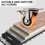 3 inch Casters Wheels, Heavy Duty Casters Set of 4, No Noise Industrial Casters Load 1600lbs with Brake, Swivel Industrial Plate Casters, Wheels for Cart Furniture(2 Hardware Kits & Gloves) LUTUMEI